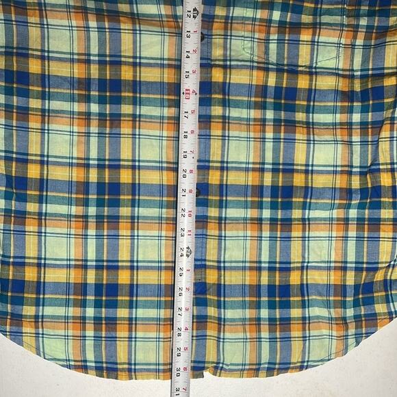 Woolrich Blue & Yellow Plaid Button Up Top 100% Organic Cotton Men's Size Large! - Picture 6 of 8